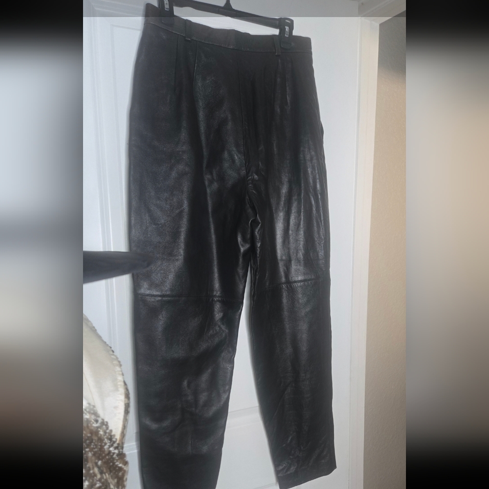 Women's Black Real Leather Pants - Picture 3 of 3